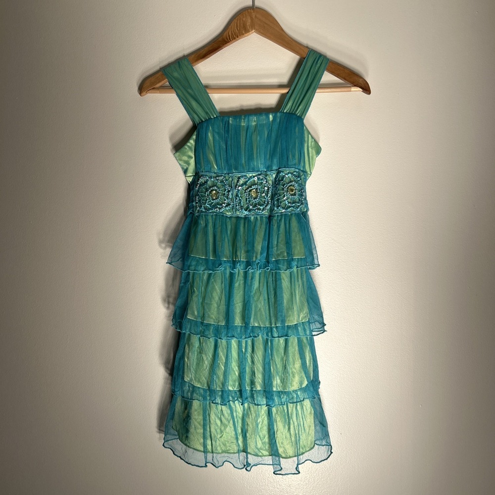 My Michelle Girl's Dress Green Ruffle Tulle Size 12